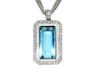 Aquamarinanhänger mit Brillanten in 750 Weißgold