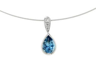 Aquamarintropfen Anhänger mit Brillanten in 750 Weißgold