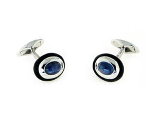 Safir Cabochon Ebenholz in 750 Weißgold