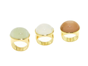 Verschiedenfarbige Mondsteinringe in 750 Gelb und Rosegold